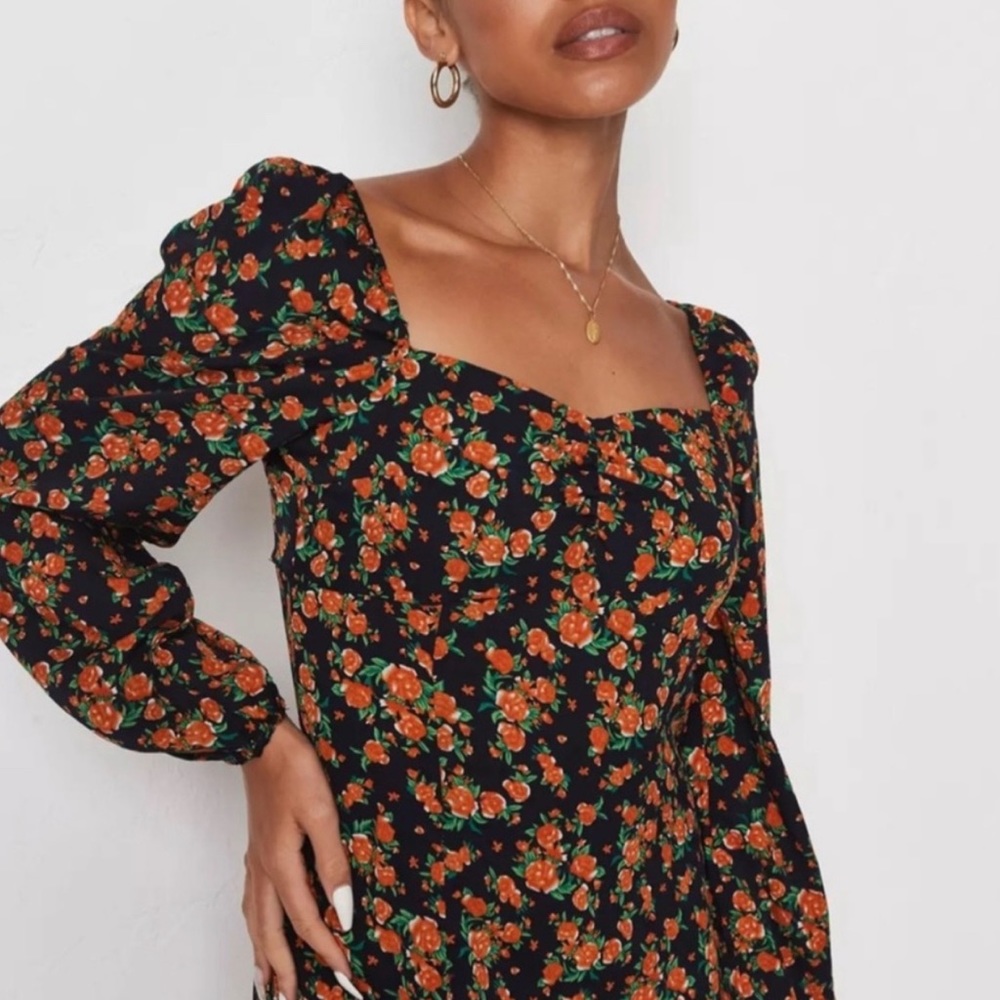 Missguided Navy Floral Milkmaid Dress